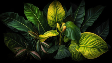 tropical leaf with black background Generative AI, AI Generatedの素材