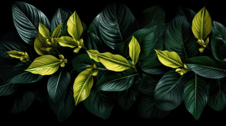 tropical leaf with black background Generative AI, AI Generatedの素材