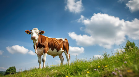 cow grazing on green grass Generative AI, AI Generatedの素材