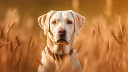 portrait of a beautiful dog in the field Generative AI, AI Generatedの素材