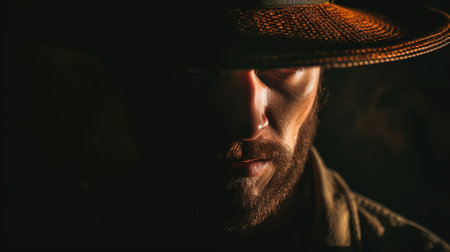 handsome man with cowboy hat Generative AI, AI Generatedの素材