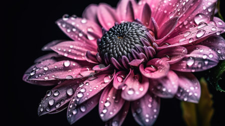 close up of pink flower with water drops on black background Generative AI, AI Generatedの素材