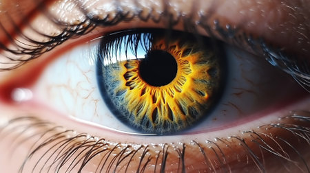 close up view of eye with yellow eyelashes Generative AI, AI Generatedの素材