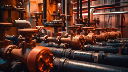 pipes of the gas system in the factory Generative AI, AI Generatedの素材