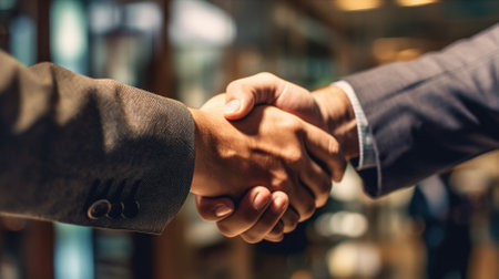 business handshake of two businessmen shaking hands in the city Generative AI, AI Generatedの素材