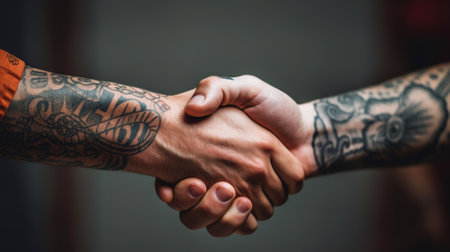 business handshake of two businessmen shaking hands in the city Generative AI, AI Generatedの素材