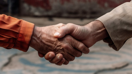 business handshake of two businessmen shaking hands in the city Generative AI, AI Generatedの素材