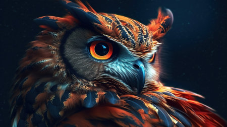 close up of beautiful colorful owl, owl with colorful feathers Generative AI, AI Generatedの素材
