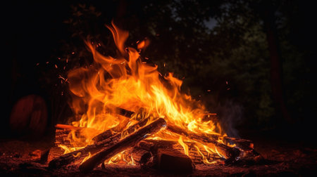 burning wood in the forest Created with AIの素材