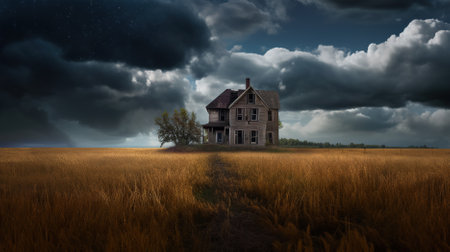 a abandoned house in the field Created with AIの素材