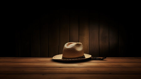 hat and wooden table in the background Created with AIの素材