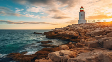 lighthouse on the sea coast Created with AIの素材