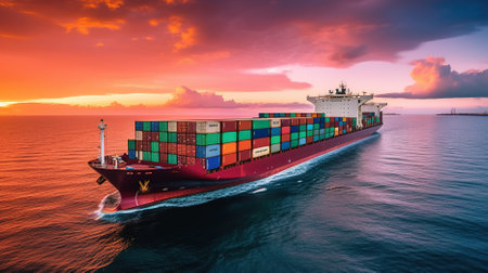 container ship with open sea and sea in the background Created with AIの素材