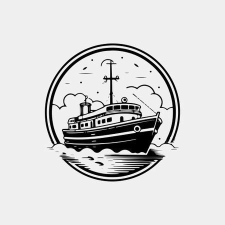 ship logo vector illustration. vintage ship logo template.のイラスト素材