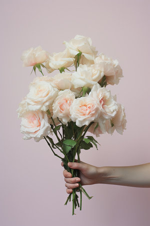a person holding a bunch of white roses created with Generative AIの素材