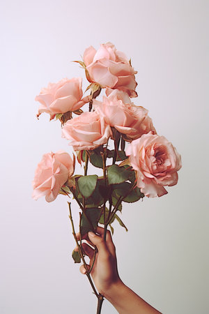 a person holding a bunch of white roses created with Generative AIの素材