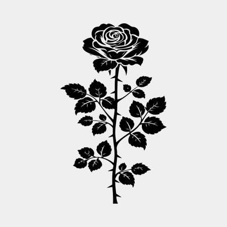 vector black white silhouette of a rose flowerのイラスト素材