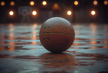 realistic basketball ball on floorの素材