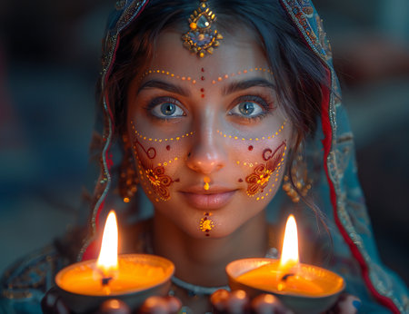 beautiful woman with candleの素材