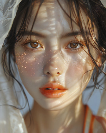 young beautiful woman posing in the waterの素材
