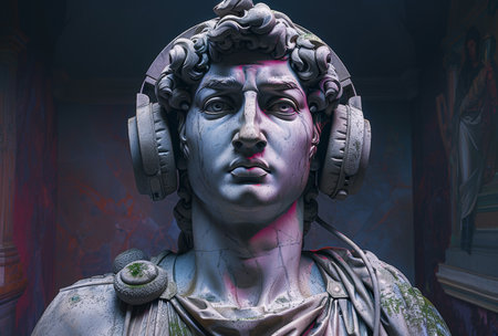 a closeup shot of an old and dirty and dirty headphonesの素材