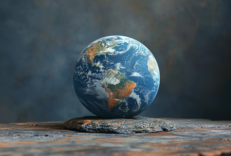 globe with earth on wooden floor, global warmingの素材