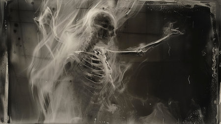 ghost in a dark room. halloween concept.の素材