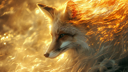 golden fox with feathers. 3 d renderingの素材