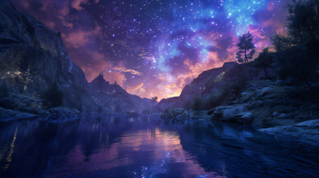 night sky over the riverの素材