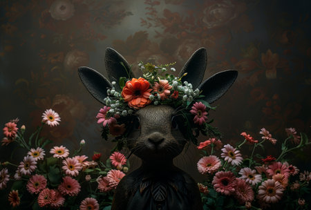 beautiful easter bunny and flowersの素材