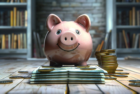 piggy bank with coinsの素材
