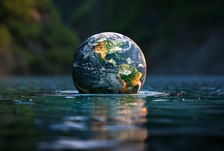 earth globe floating in spaceの素材