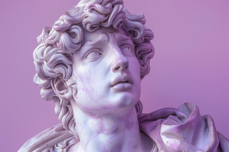 young woman with purple eyes and pink makeup in neon lightの素材