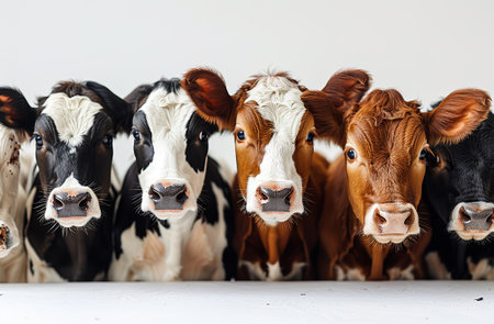 group of different breeds of cows on a white backgroundの素材