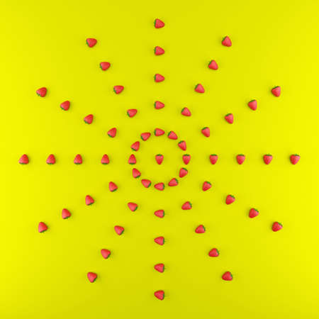 Summer is coming 3d illustration. Describing the sun through strawberries. Fresh food, healthy eating backdrope. A mood boosting 3d rendered imageの写真素材