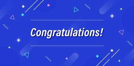 Congraulations banner on blue Geometric background with dynamic shapesのイラスト素材