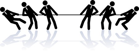 Two teams of business people (stick figures) are competing in a rope pulling contest.のイラスト素材