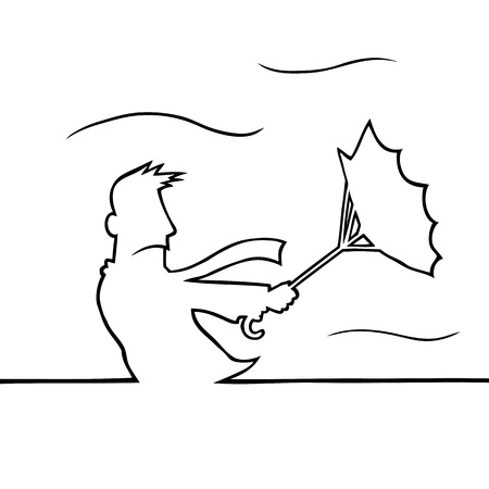 Man with umbrella in stormのイラスト素材