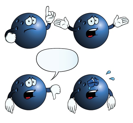 Collection of crying bowling balls with various gestures.のイラスト素材