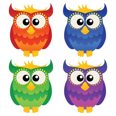 Set of four cute cartoon owlsのイラスト素材