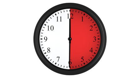 Wall clock showing a 30 minutes red time interval, isolated on a white background. Realistic 3D computer generated image.の写真素材