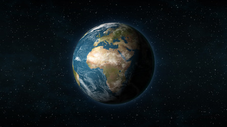 Realistic Earth centered on the African and European continent, with stars in the backgroundの写真素材
