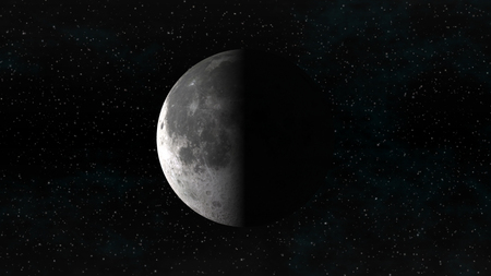 The Moon in last quarter phase on a background of stars. Digital illustration. Moon texture is public domain provided by NASA.の写真素材