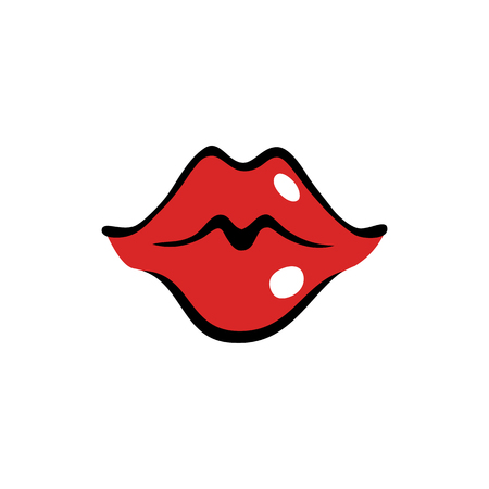 Kissing female mouth with red lips in cartoon styleのイラスト素材