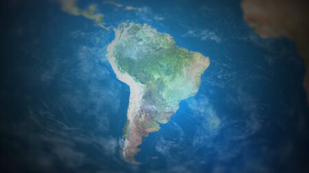 South America on a world map with vignette and radial blur effect. Elements of this image are...