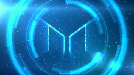 Blue Maker symbol centered on a starscape background with HUD elements.の写真素材