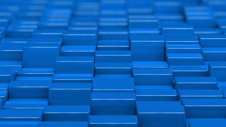 Grid of blue cubes in a randomized pattern. Medium shot. 3D computer generated background image.の写真素材