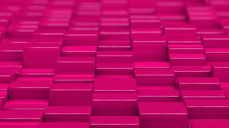 Grid of pink cubes in a randomized pattern. Medium shot. 3D computer generated background image.の写真素材