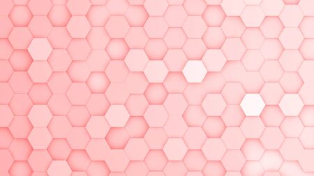 Red hexagonal grid in a random pattern. 3D computer generated image.の写真素材