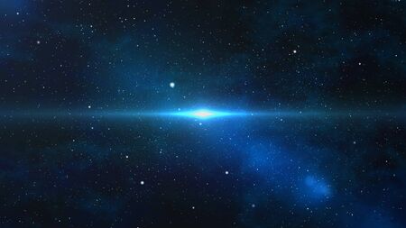 Beautiful serene starscape in space with a blue light in the distance.の写真素材